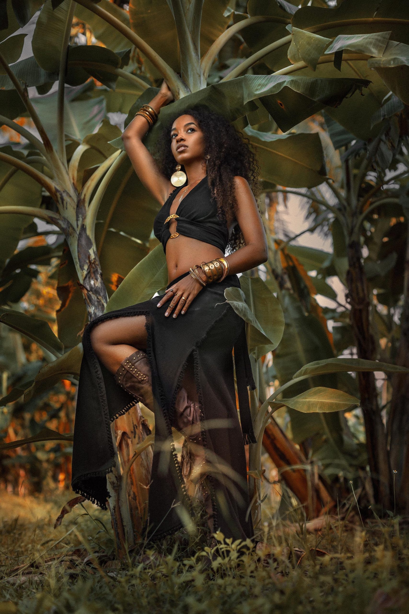 Black Boho Tribal Skirt Embroidered Ceremonial Bohemian Goddess