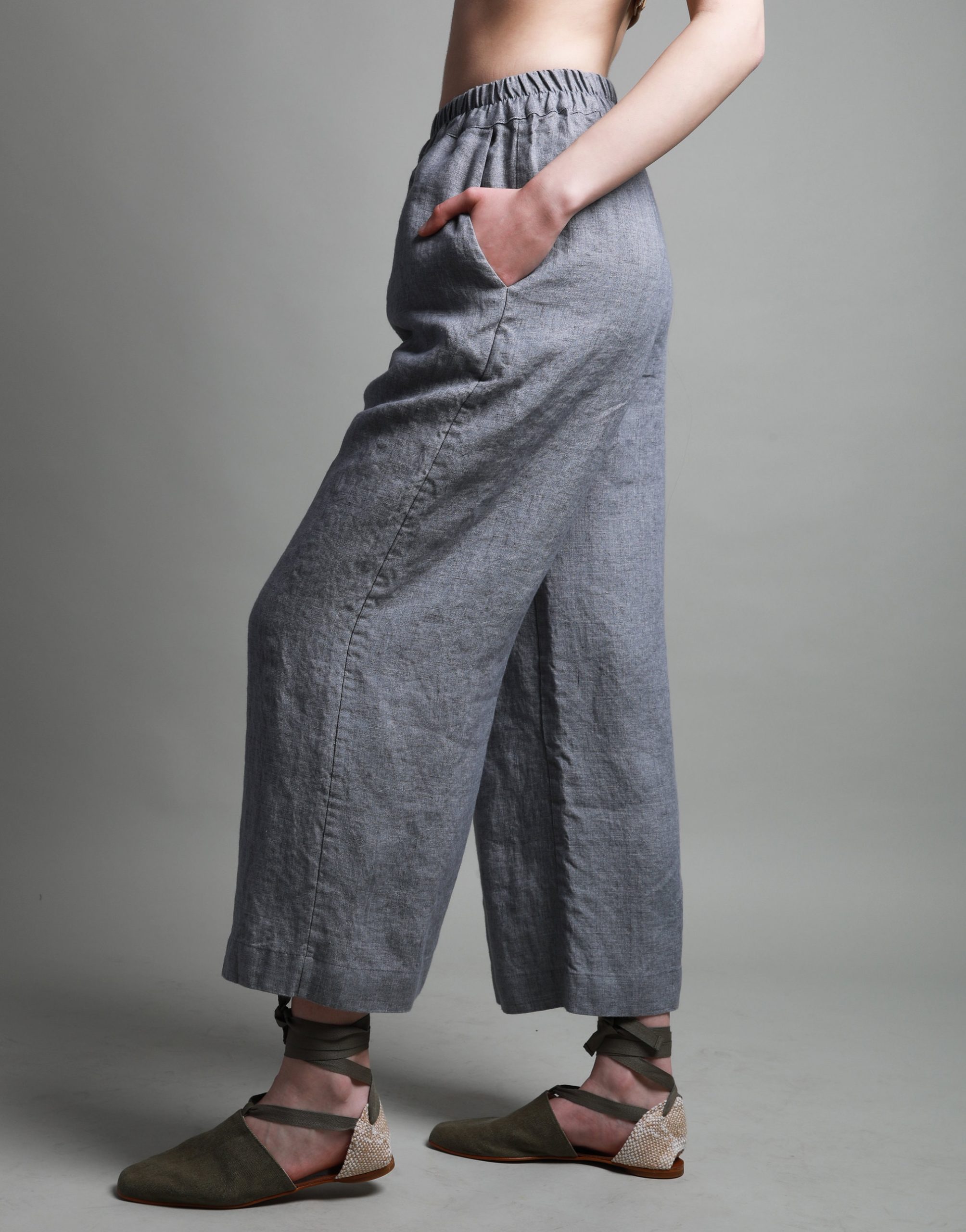 Handmade Linen Ankle Pants: Relaxed Fit Trousers Pockets