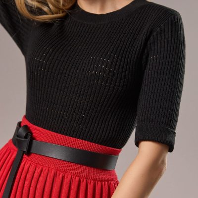 Fitted Sweater Top Half Sleeve Jumper Cotton Crewneck