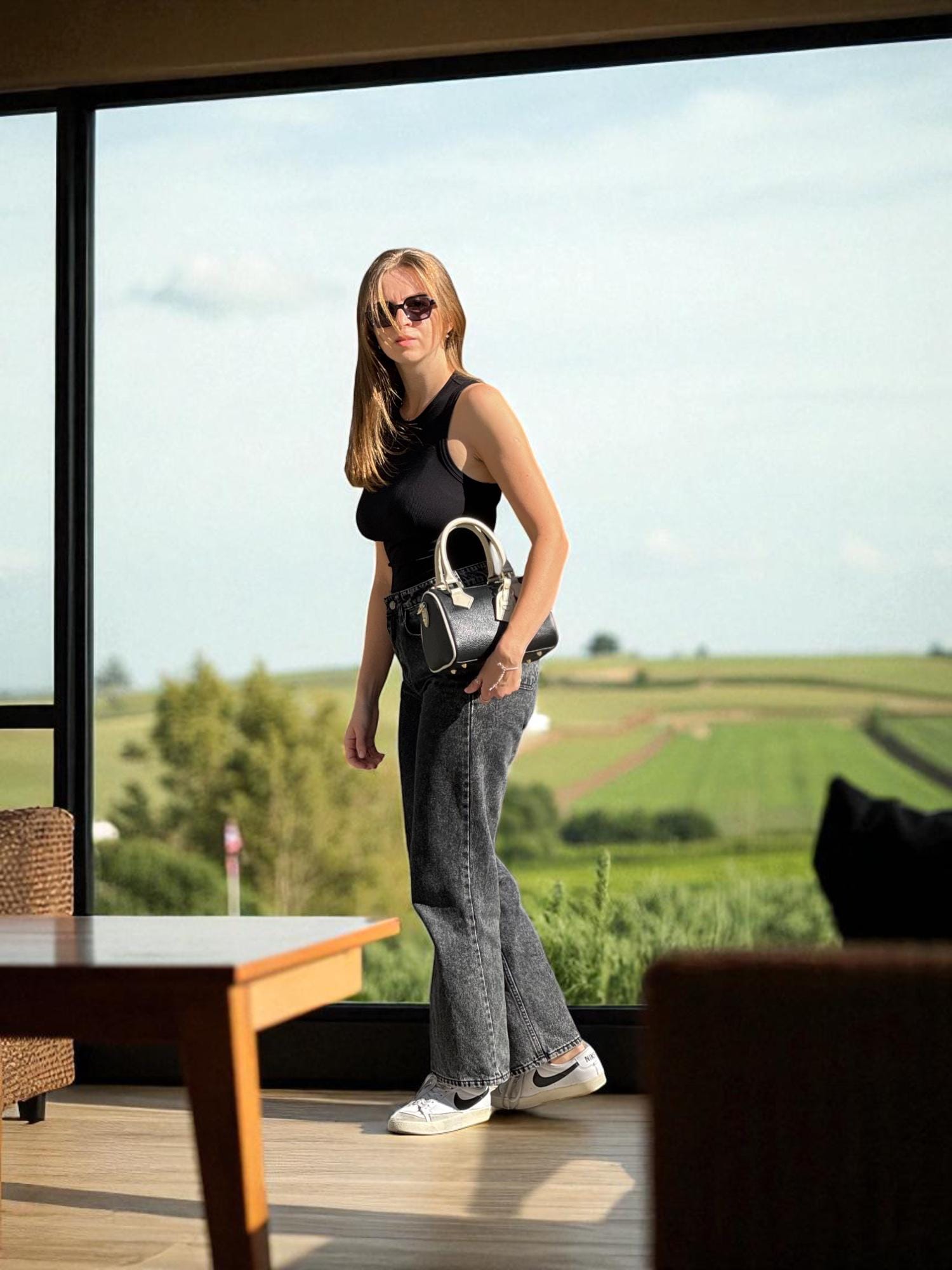 Two Tone Italian Leather Boston Bag Handmade Top